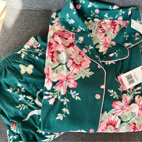 Flora Nikrooz 2-piece Floral Pajama Set, Long Sleeve, Green, Pink, Size S - Picture 3 of 12